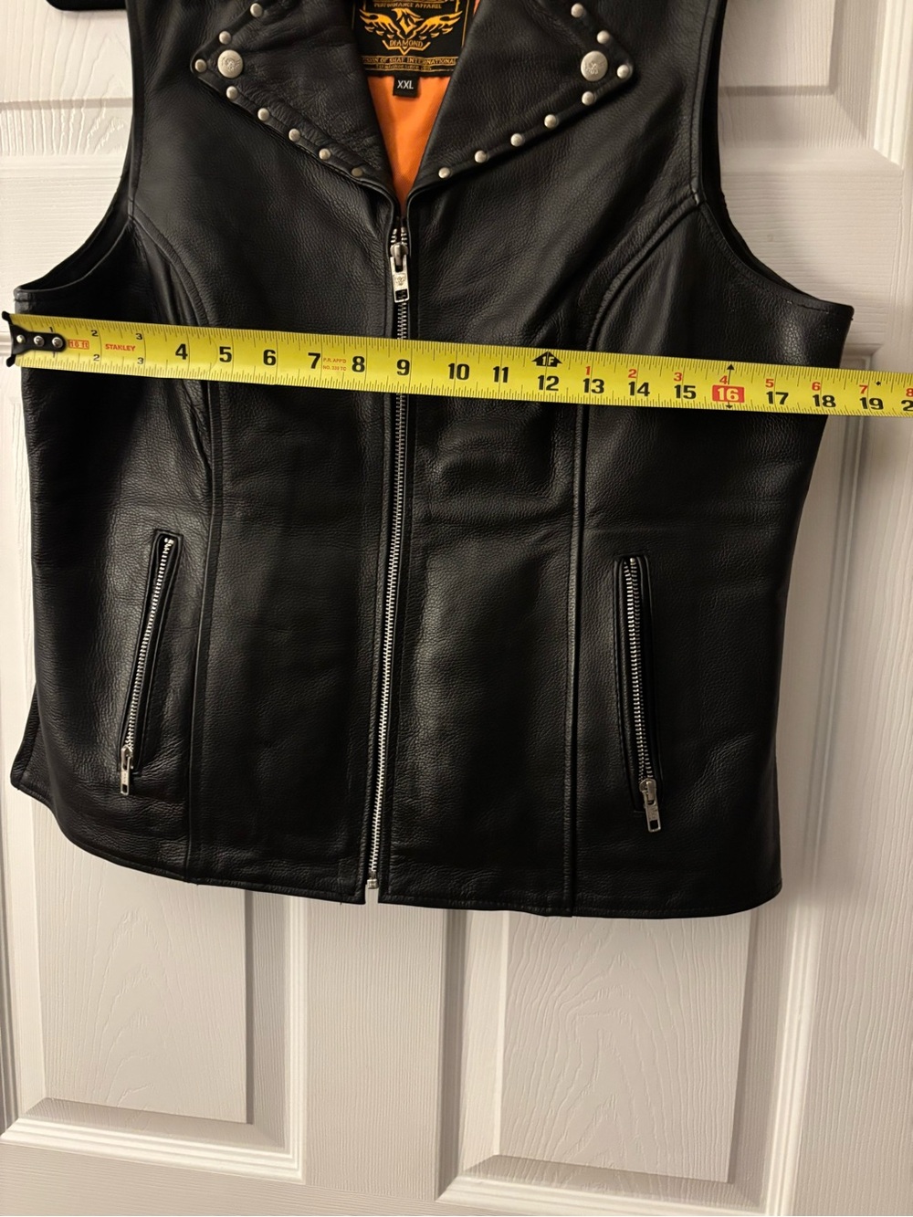 Black Studded Leather Vest with Orange Lining - Women's - Picture 3 of 11